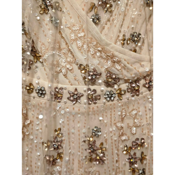 Mac Duggal Gown Size 14 Beige with Gold and Clear Sequins Gown - Picture 6 of 8